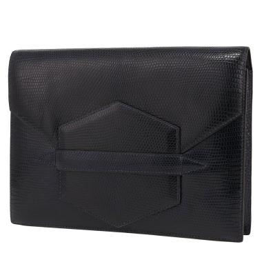 Pochette Hermès  Faco en lézard bleu-marine