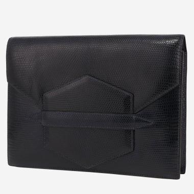 Pochette Hermès  Faco en lézard bleu-marine