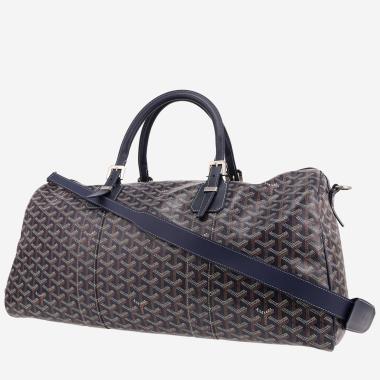 Goyard  Boston travel bag  in navy blue Goyard canvas  and navy blue leather
