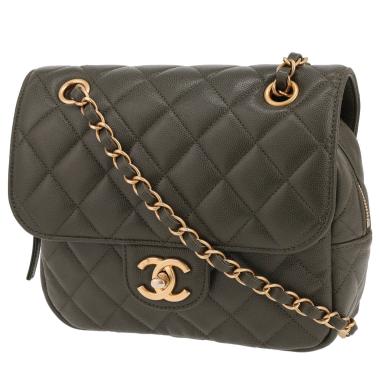 Chanel  Sac à rabat shoulder bag  in khaki quilted grained leather
