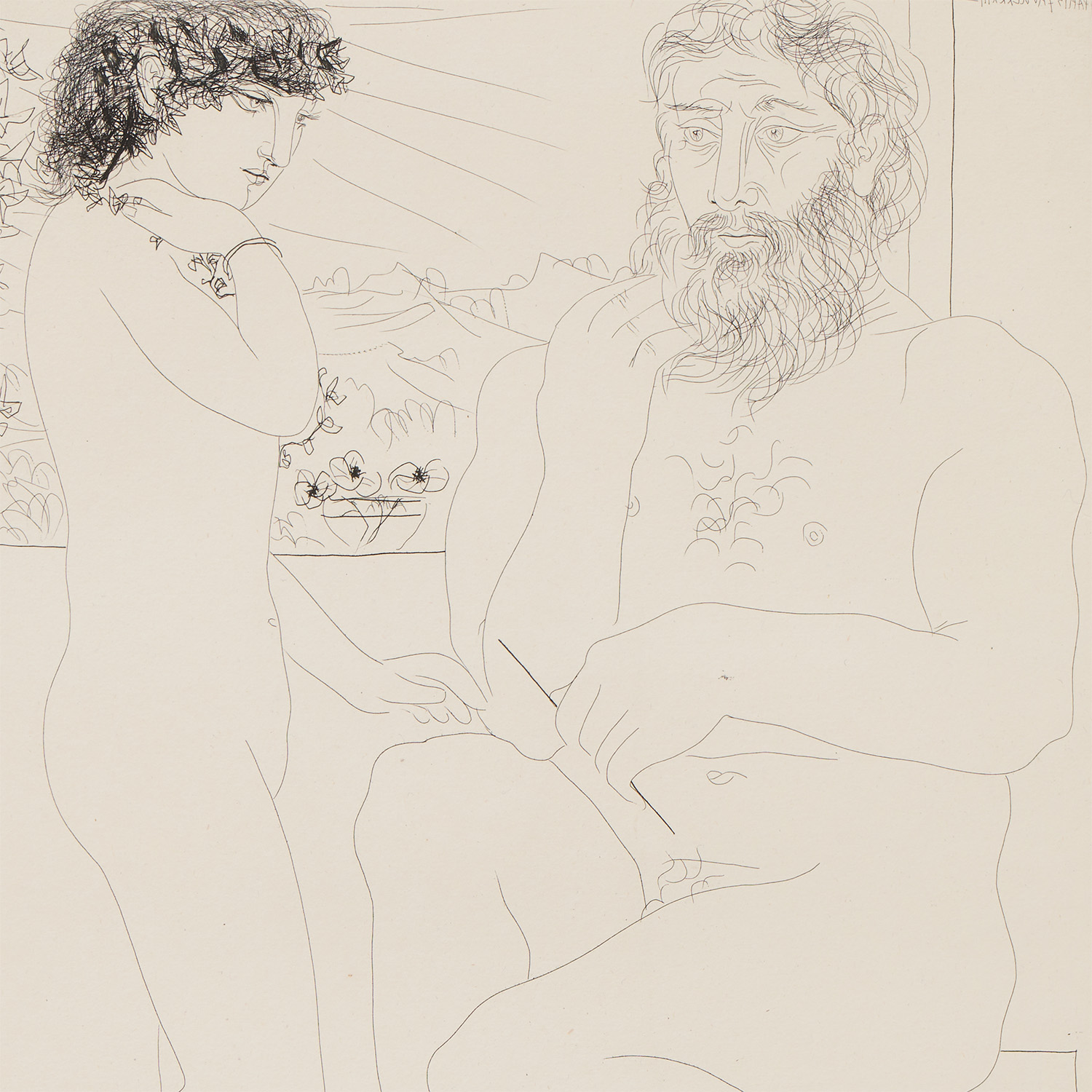 Sculpteur songeant, modèle aux cheveux noirs et bol avec trois anémones, La Suite Vollard (n° 68) - 1933