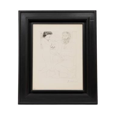 Sculpteur songeant, modèle aux cheveux noirs et bol avec trois anémones, from La Suite Vollard (n° 68) - 1933