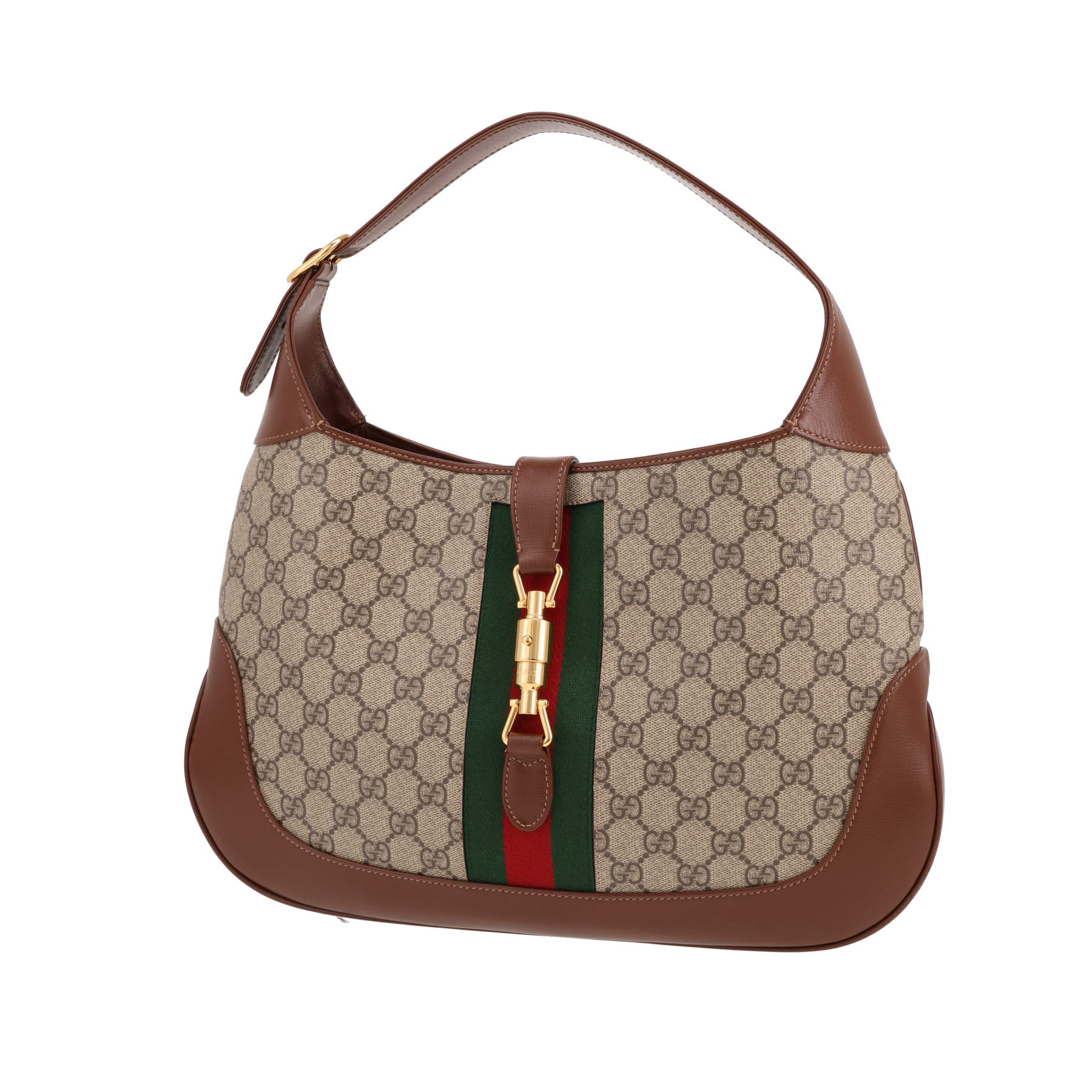 Borsa Gucci  Jackie modello grande  in tela "sûpreme GG" beige e pelle marrone - Detail D4