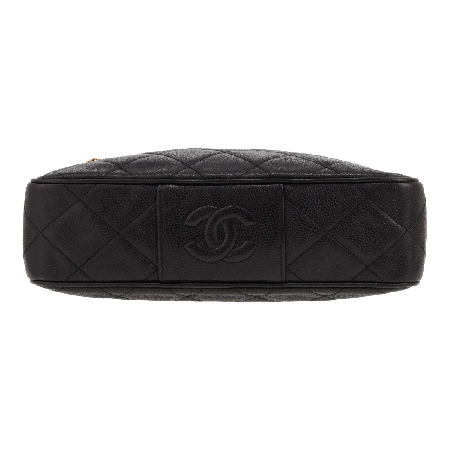 Sac bandoulière Chanel  Vintage en cuir grainé matelassé noir - Detail D1