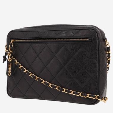 Bolso bandolera Chanel  Vintage en cuero granulado acolchado negro