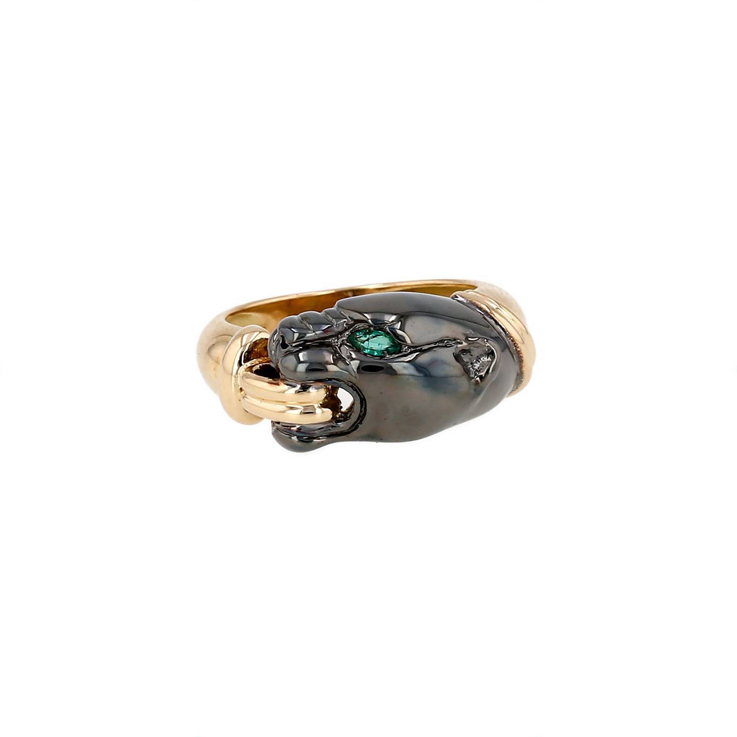 Bague Panthère Gay Frères Or Jaune Émeraude Années 1990 Occasion