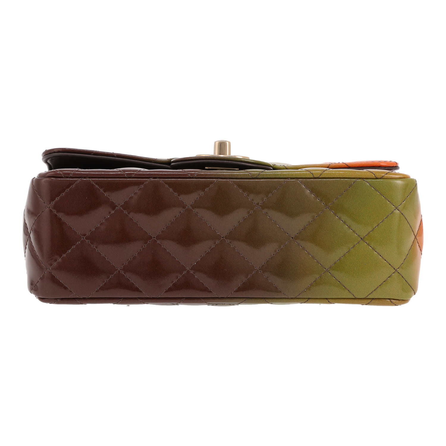Chanel  Mini Timeless shoulder bag  in orange, green and brown patent quilted leather - Detail D1