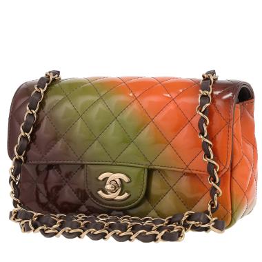 Chanel  Mini Timeless shoulder bag  in orange, green and brown patent quilted leather