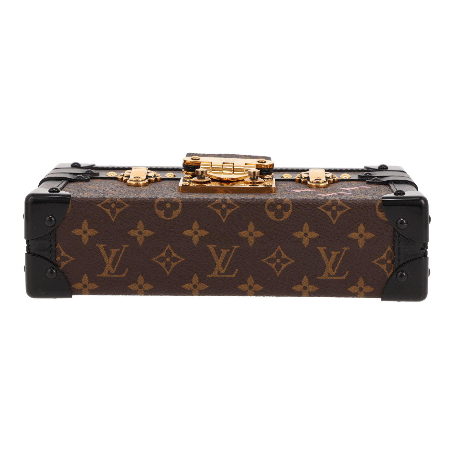 Bolso bandolera Louis Vuitton  Petite Malle en lona Monogram marrón y cuero negro - Detail D1