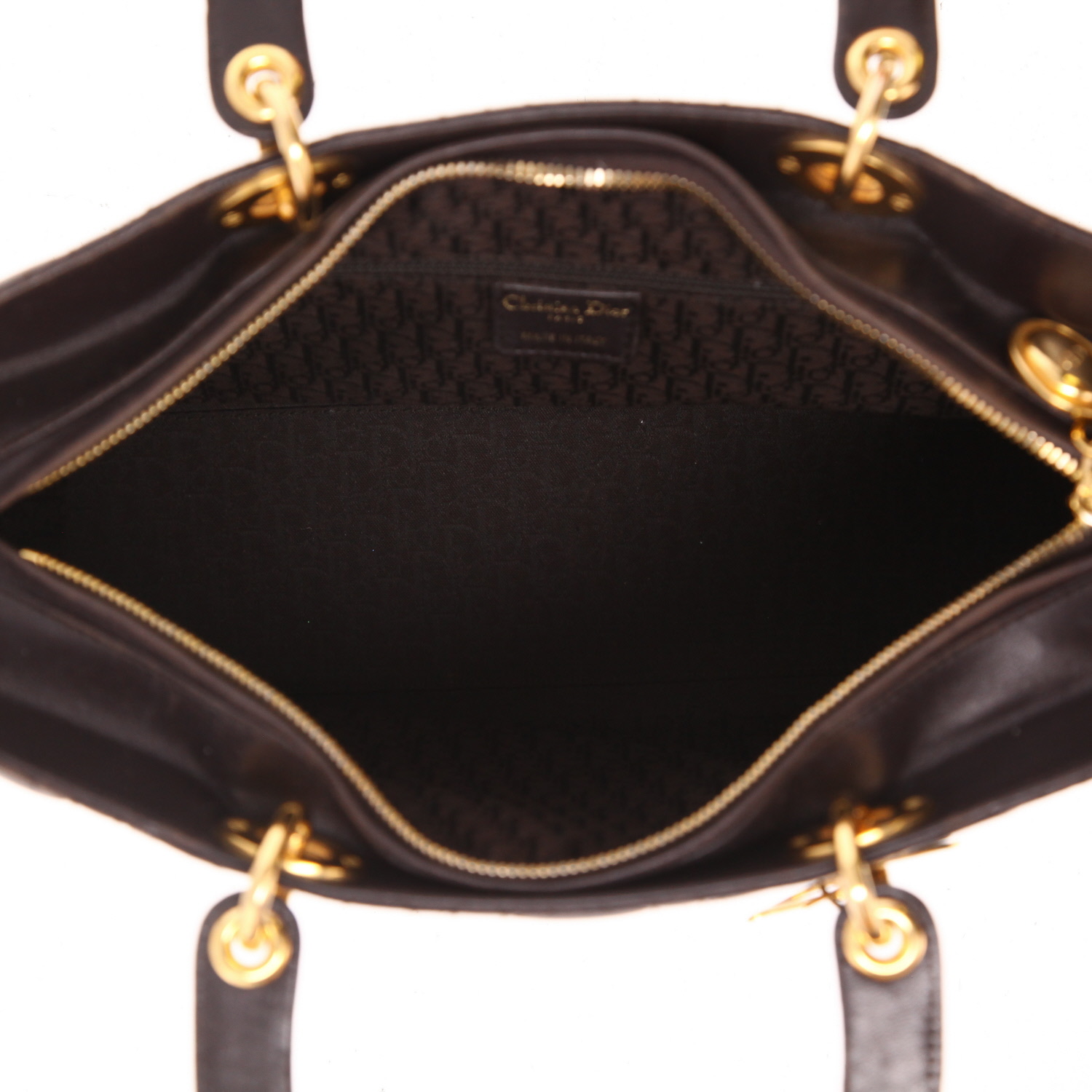 Sac à main Dior  Lady Dior grand modèle  en cuir cannage marron - Detail D3