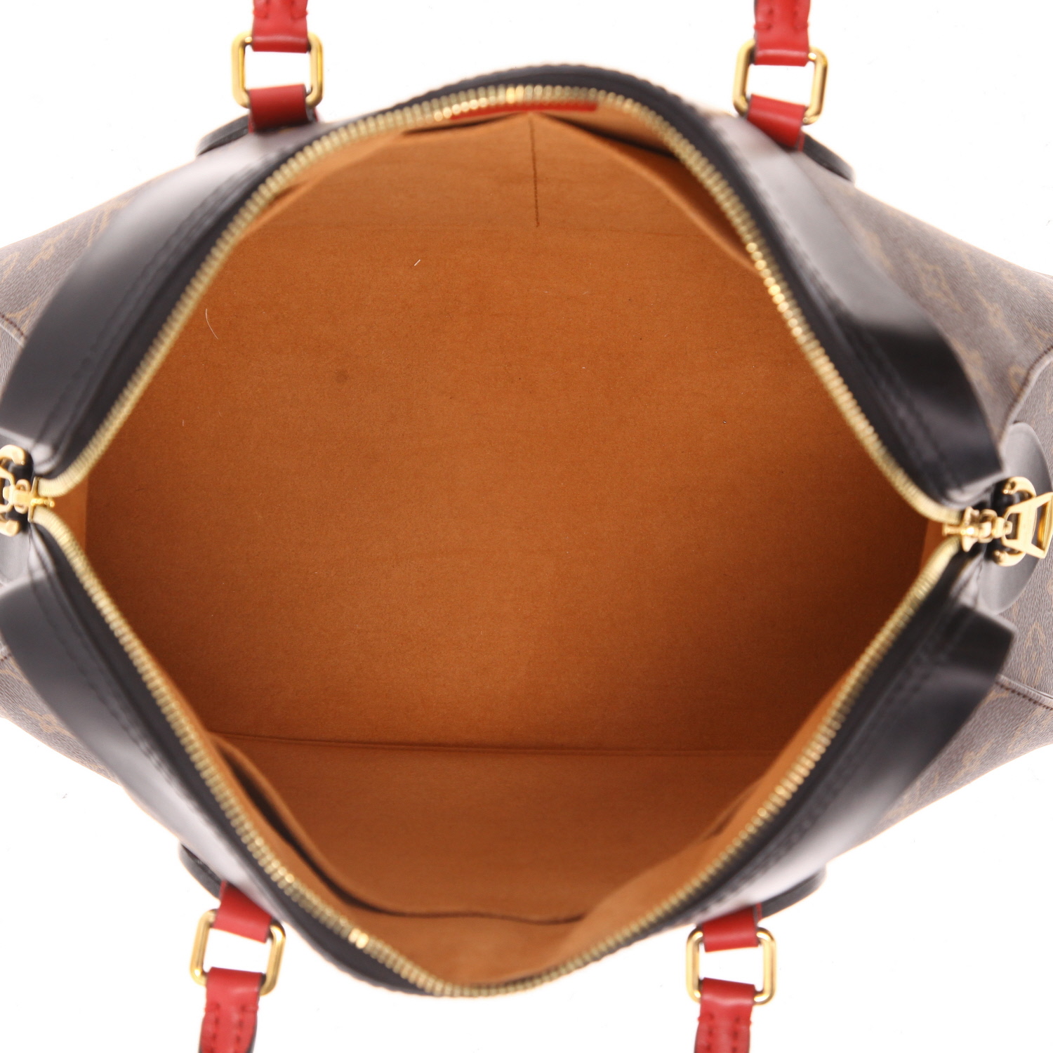 Sac à main Louis Vuitton  Tuileries en cuir rouge et noir et toile monogram marron - Detail D3