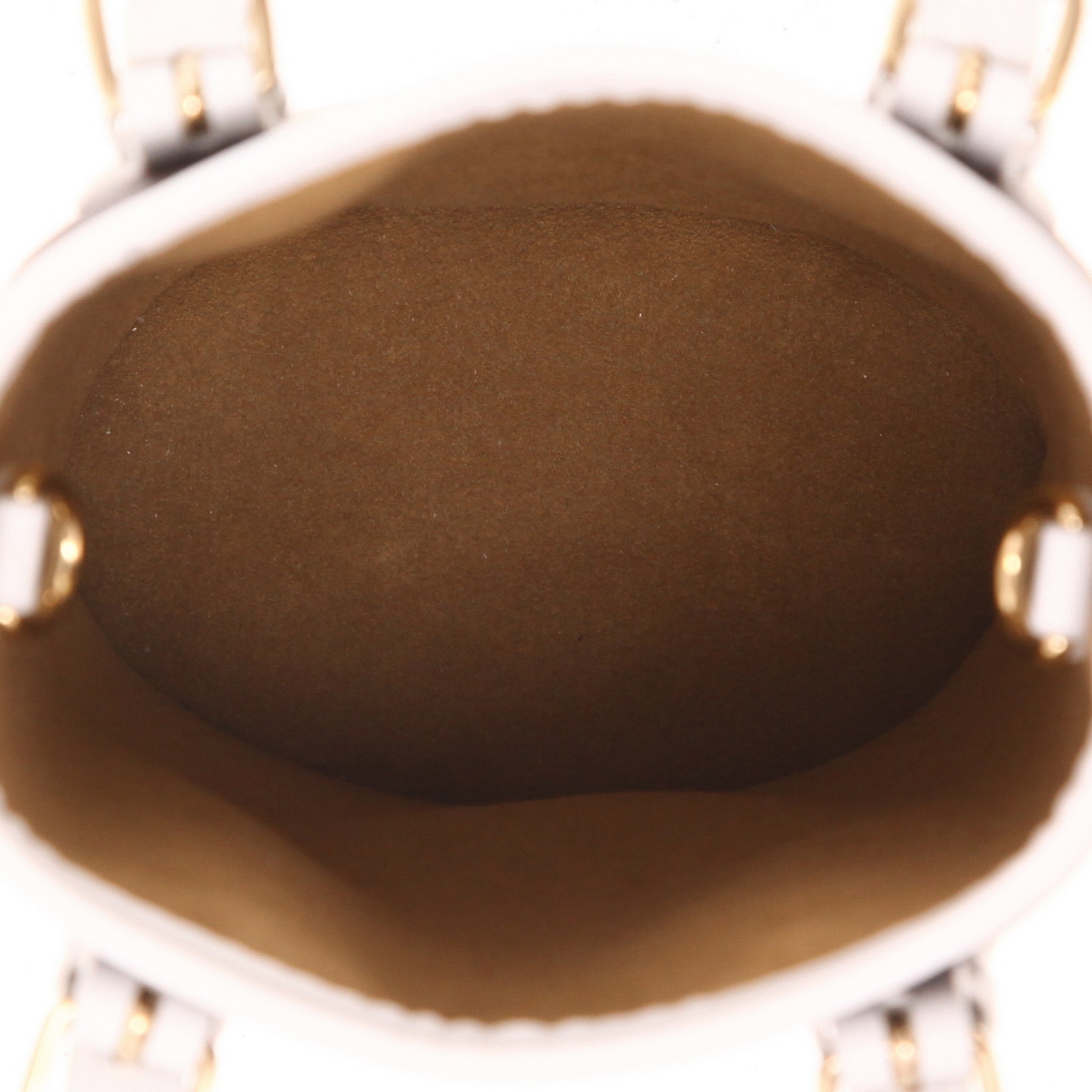 Sac à main Louis Vuitton  Bucket mini  en toile monogram marron et cuir blanc - Detail D3