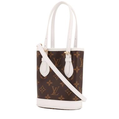 Louis Vuitton  Bucket mini  handbag  in brown monogram canvas  and white leather