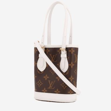 Borsa Louis Vuitton  Bucket mini  in tela monogram marrone e pelle bianca