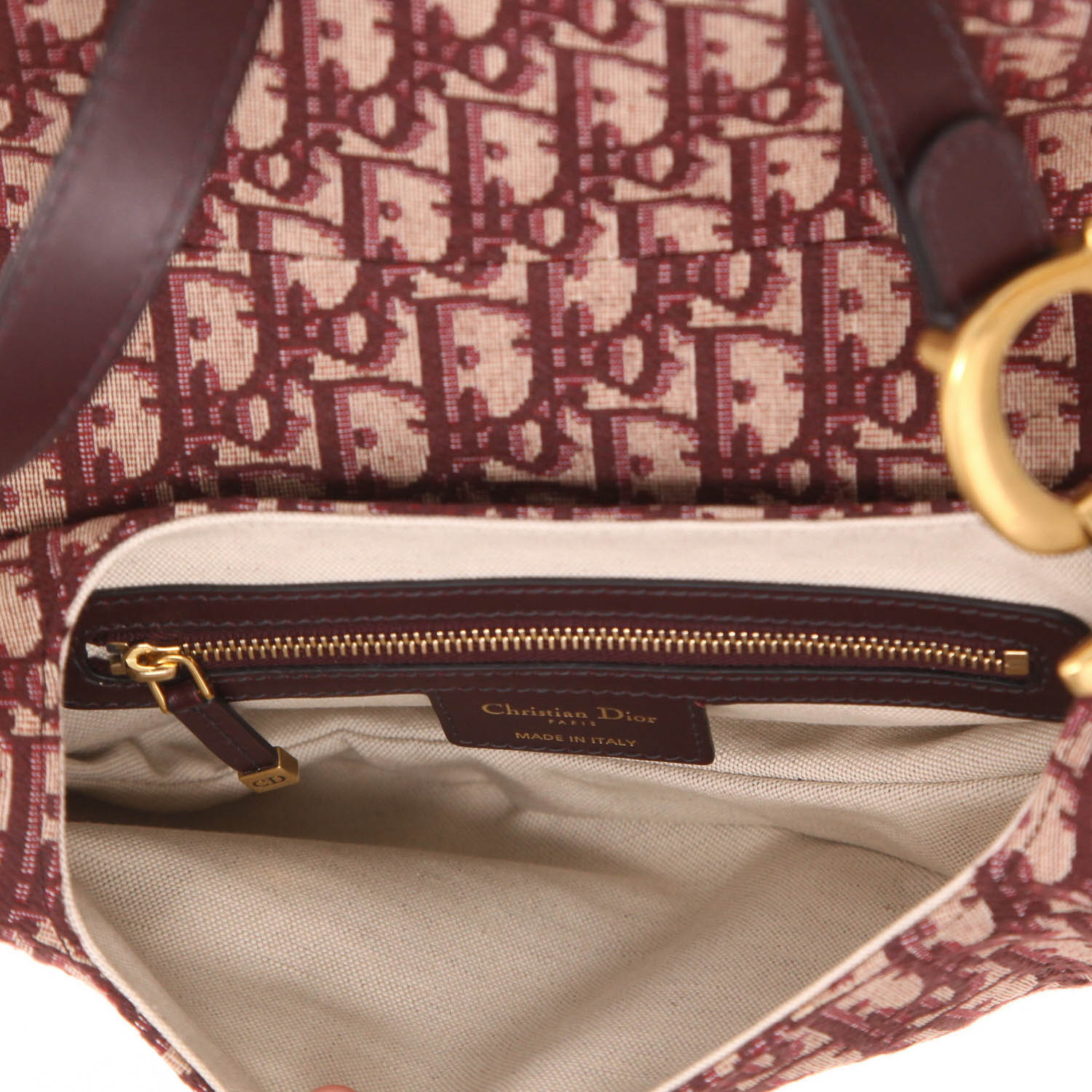 Sac à main Dior  Saddle en toile monogram Oblique bordeaux et cuir bordeaux - Detail D3