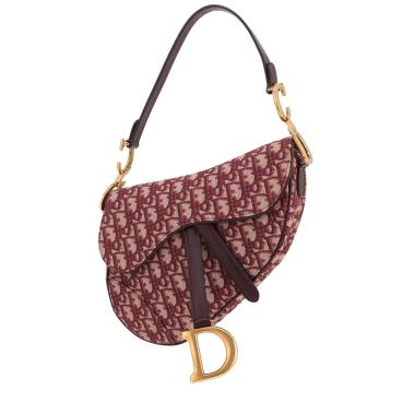 Bolso de mano Dior  Saddle en lona Monogram Oblique color burdeos y cuero color burdeos
