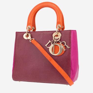 Sac à main Dior  Lady Dior en lézard rose violet et orange