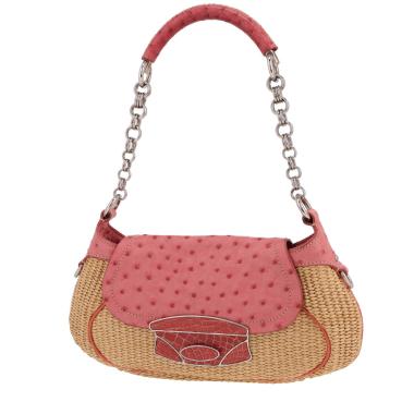 Bolso para llevar al hombro Prada   en mimbre beige y avestruz rosa