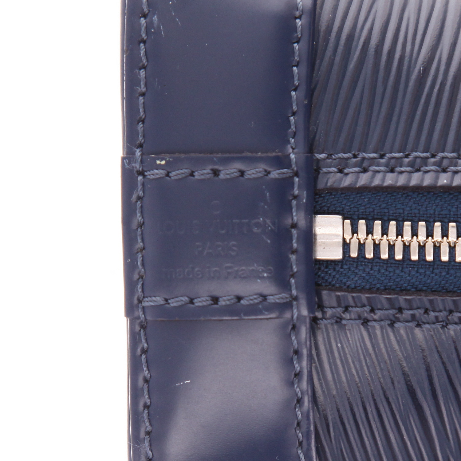 Borsa Louis Vuitton  Alma BB in pelle Epi blu e pelle bordeaux - Detail D2