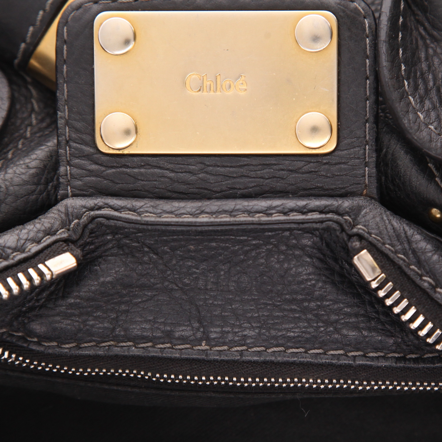 Chloé  Paddington handbag  in black grained leather - Detail D2