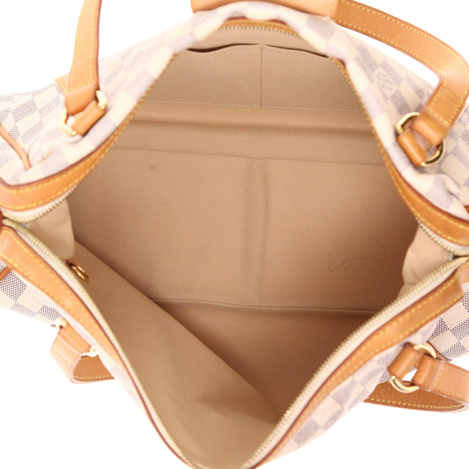 Bolso de mano Louis Vuitton  Stresa en lona a cuadros azul celeste y cuero natural - Detail D3