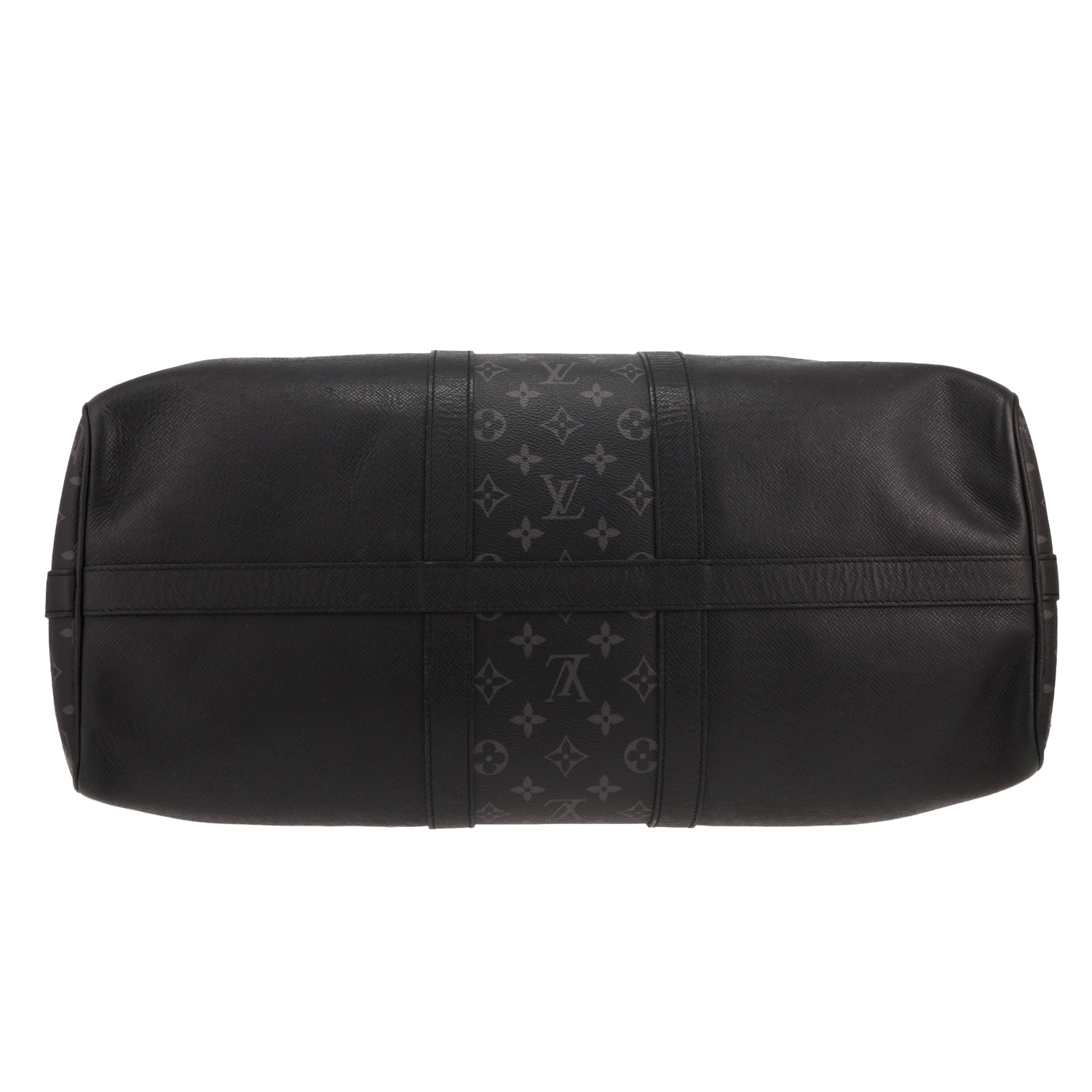 Sac de voyage Louis Vuitton  Keepall 45 en cuir taiga noir et toile monogram gris Graphite - Detail D1