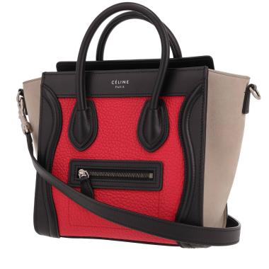 Borsa Celine  Luggage Nano in pelle nera rossa e grigia