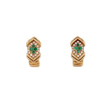 Vintage André Vassort 1960's earrings in yellow gold, emerald and diamonds