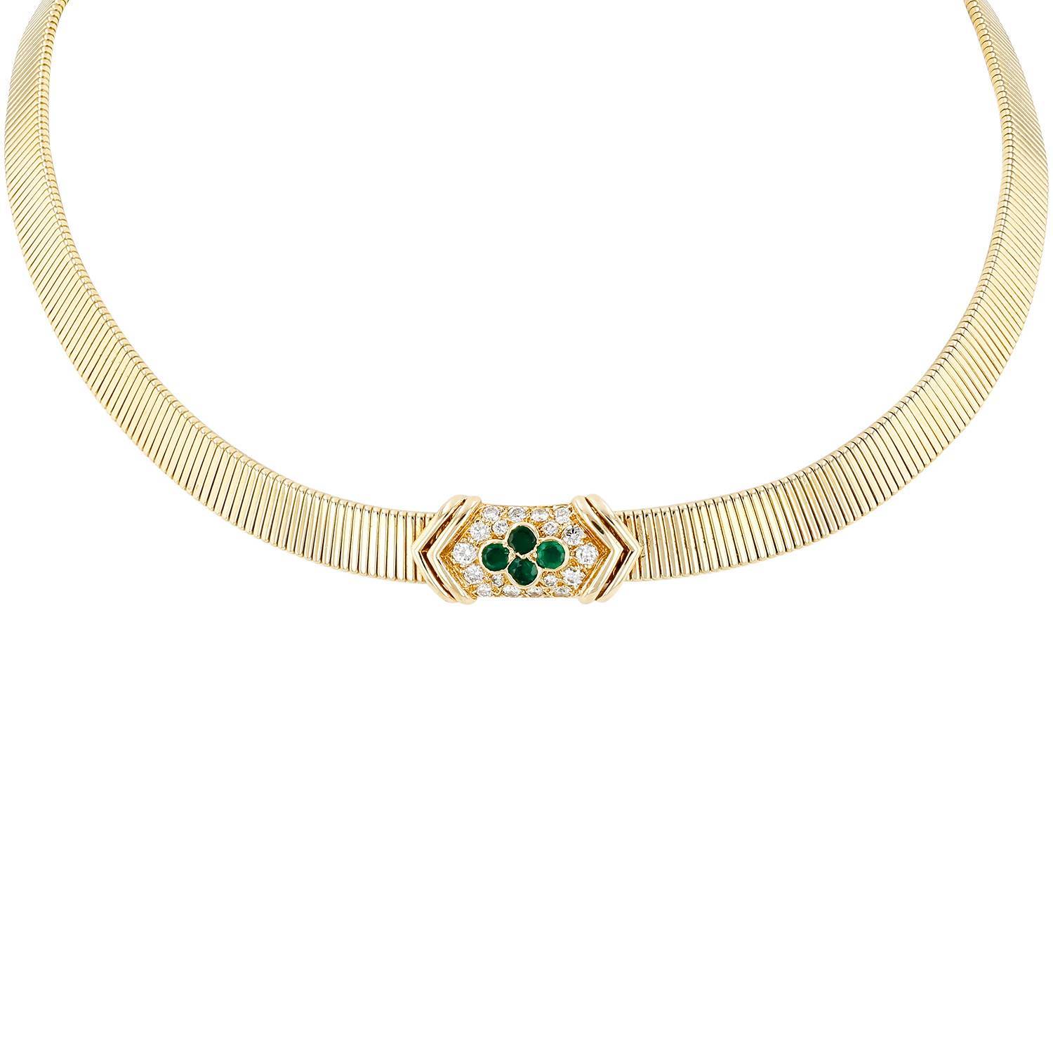 Collier années 1960 Vintage André Vassort en or jaune, émeraudes et