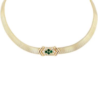 Vintage André Vassort 1960's necklace in yellow gold, emerald and diamonds