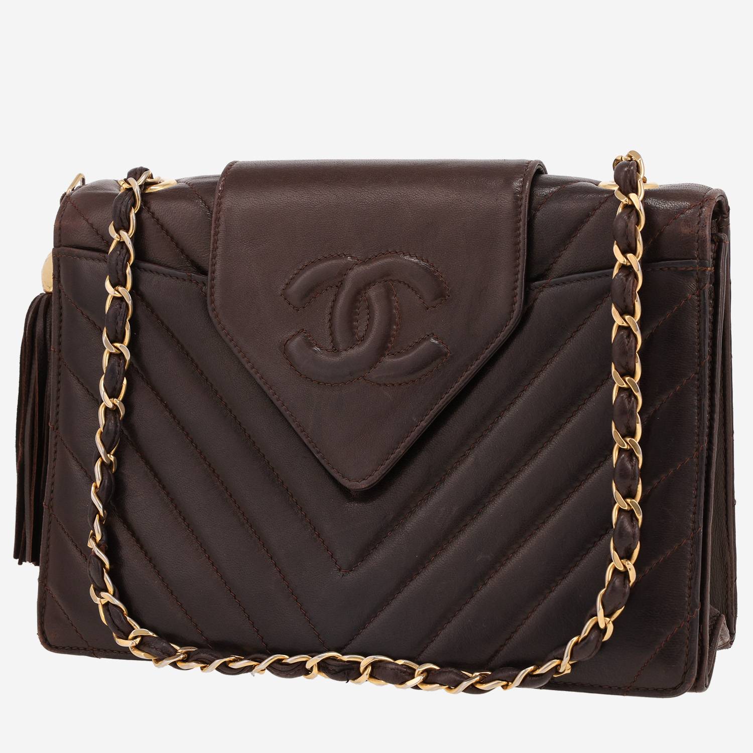 Sac porté épaule Chanel  Vintage en cuir matelassé marron