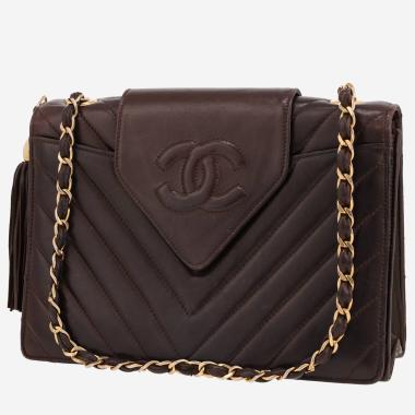 Sac porté épaule Chanel  Vintage en cuir matelassé marron