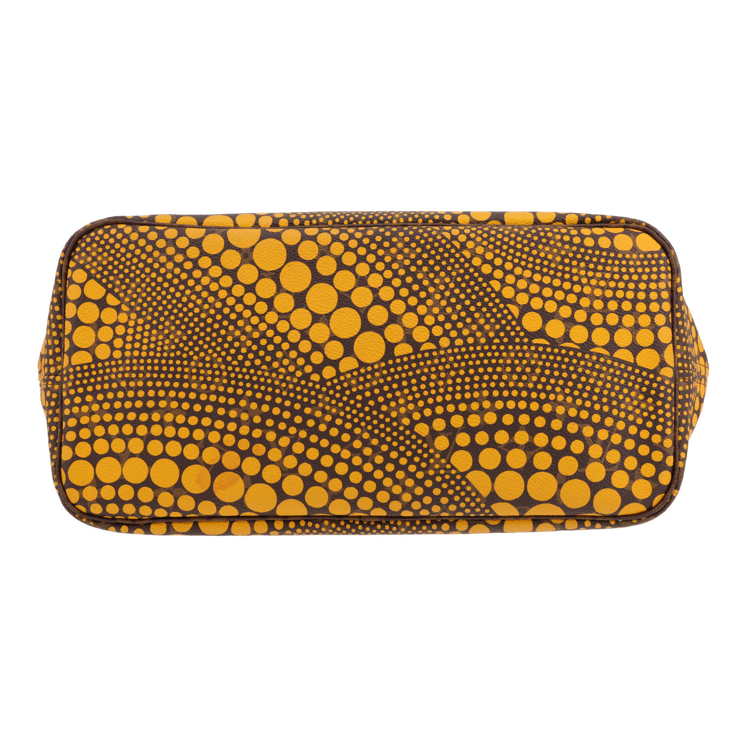 Sac cabas Louis Vuitton  Neverfull Editions Limitées Yayoi Kusama en toile monogram jaune et marron et cuir naturel - Detail D1