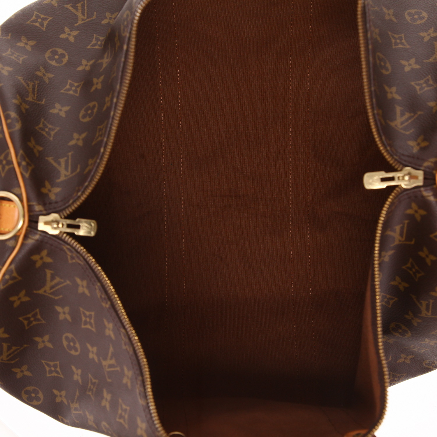 Sac de voyage Louis Vuitton  Keepall 55 en toile monogram marron et cuir naturel - Detail D3