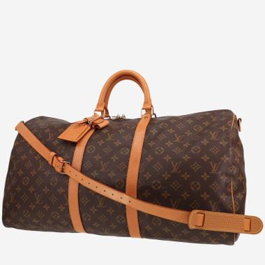 Sac de voyage Louis Vuitton  Keepall 55 en toile monogram marron et cuir naturel