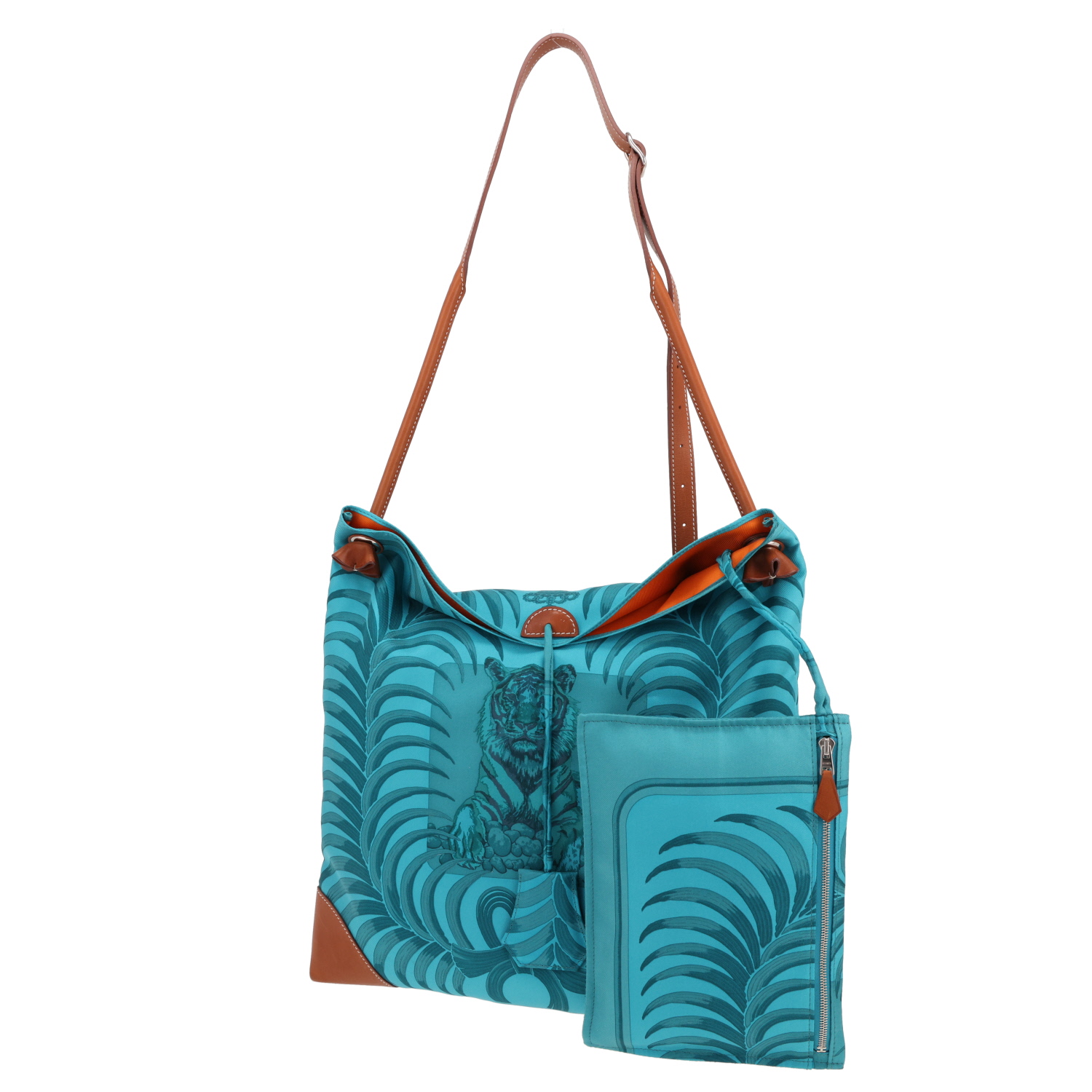 Borsa a tracolla Hermès “Silk City” in seta blu e pelle Barénia - Detail D5