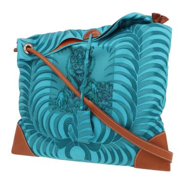 Hermès Silk City shoulder bag in blue silk and Barénia leather