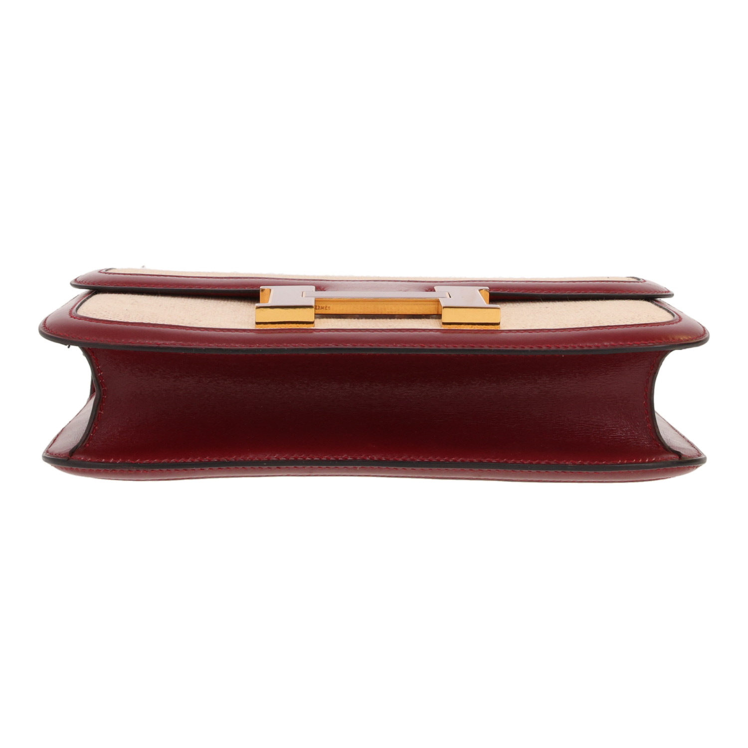 Borsa Hermès  Constance in tela beige e pelle box rosso H - Detail D1