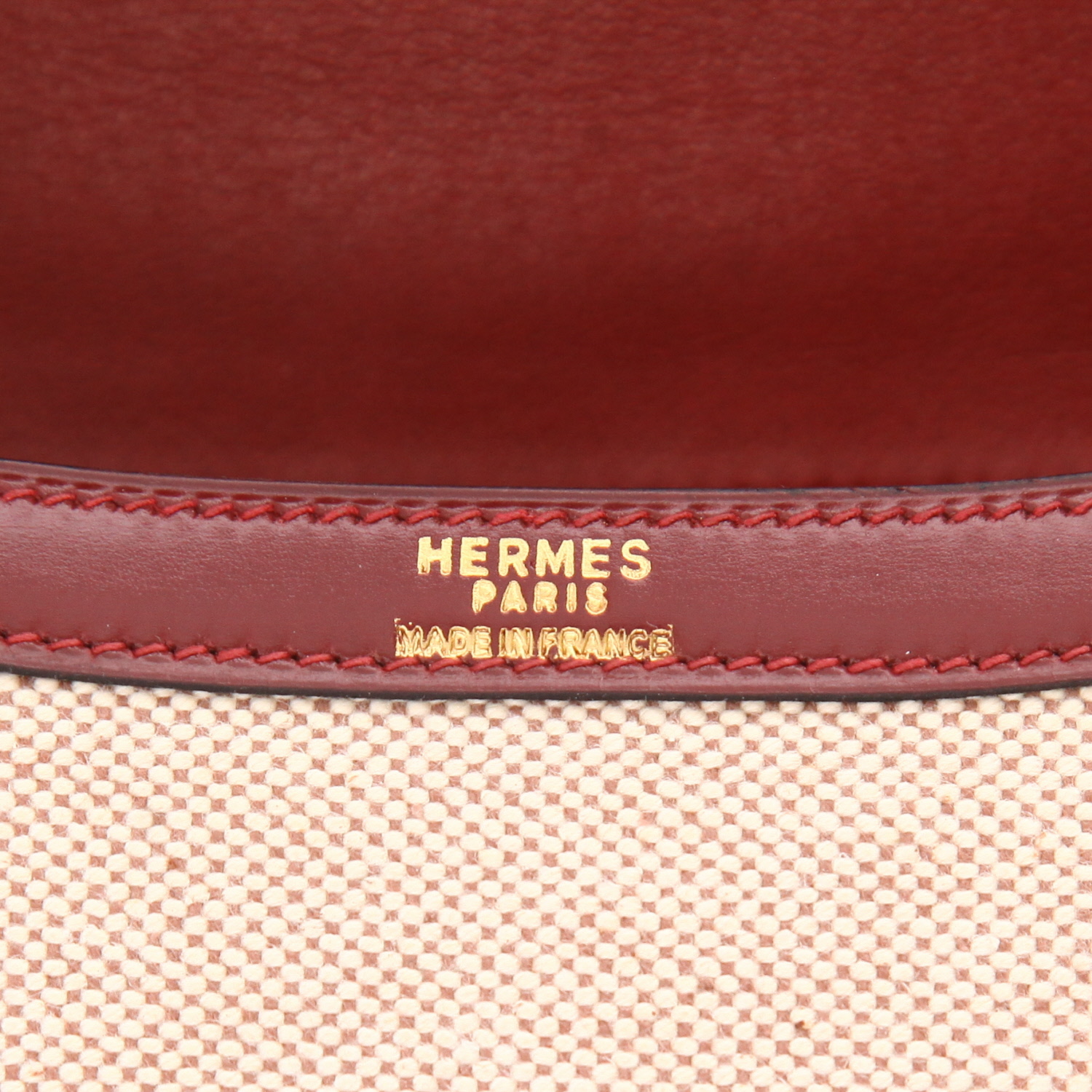 Sac à main Hermès  Constance en toile beige et cuir box rouge H - Detail D2