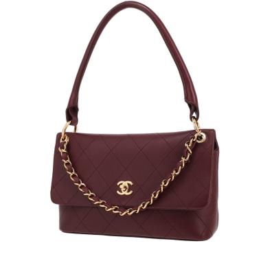 Borsa da spalla o a mano Chanel  Sac à rabat modello grande  in pelle bordeaux