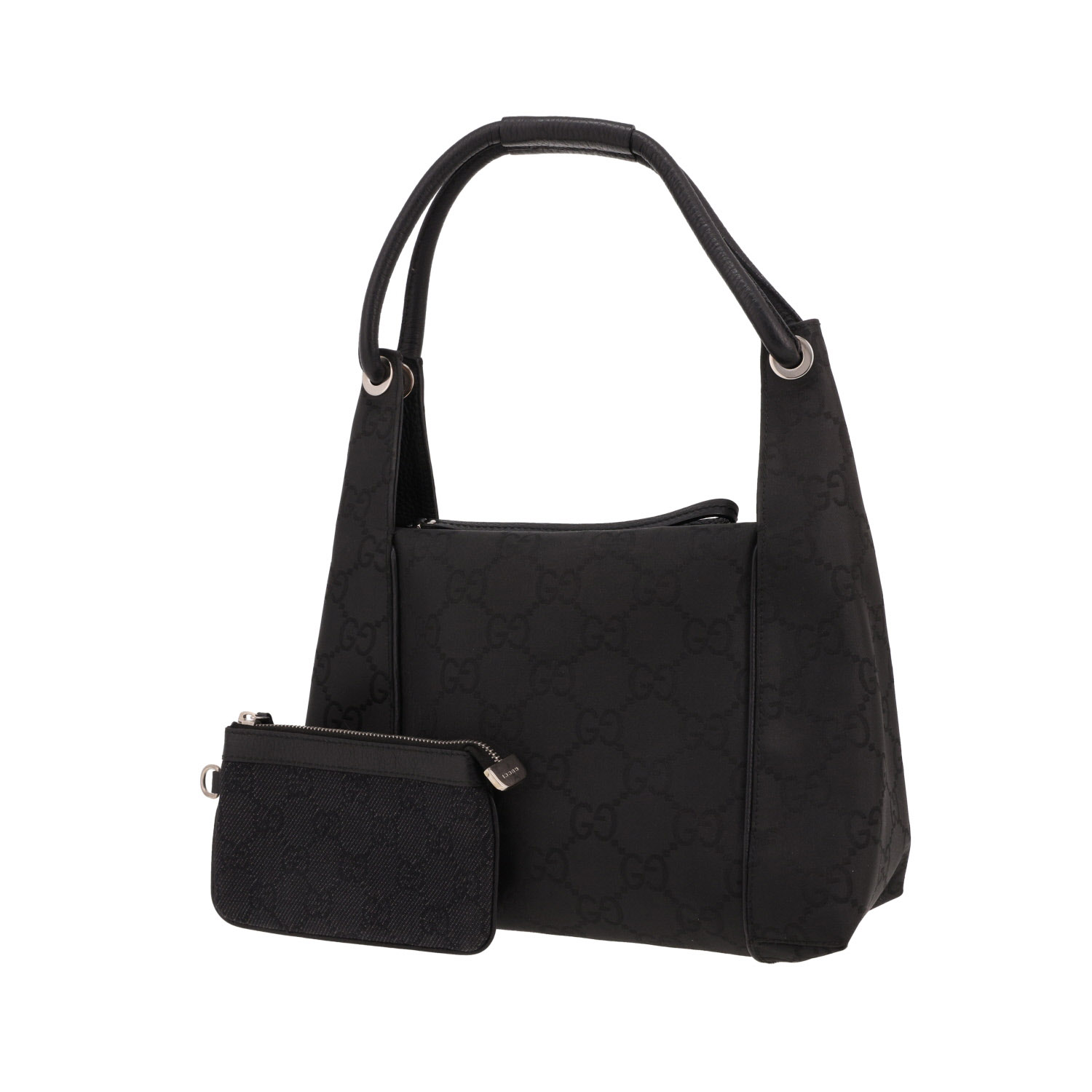 Borsa Gucci  Gucci Vintage in tela "sûpreme GG" nera e pelle nera - Detail D4