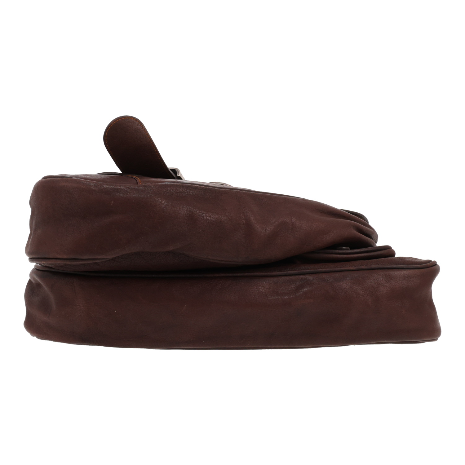 Borsa da spalla o a mano Dior  Gaucho in pelle marrone e profili marrone caramello - Detail D1