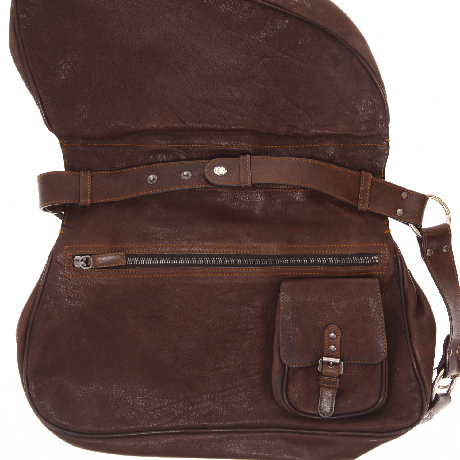 Borsa da spalla o a mano Dior  Gaucho in pelle marrone e profili marrone caramello - Detail D5