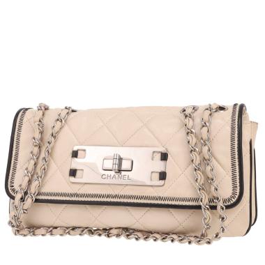 Borsa Chanel  East West in pelle trapuntata beige e profili neri