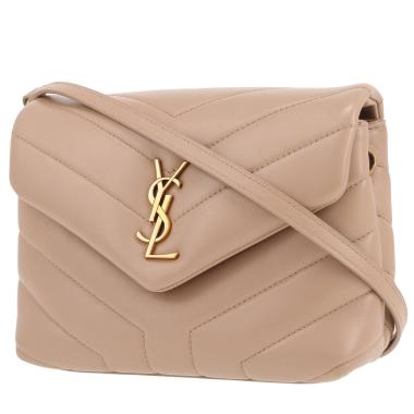 Borsa a tracolla Saint Laurent  Toy Loulou in pelle trapuntata a zigzag beige