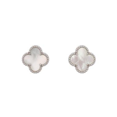 Van Cleef & Arpels Vintage Alhambra earrings in white gold and mother of pearl