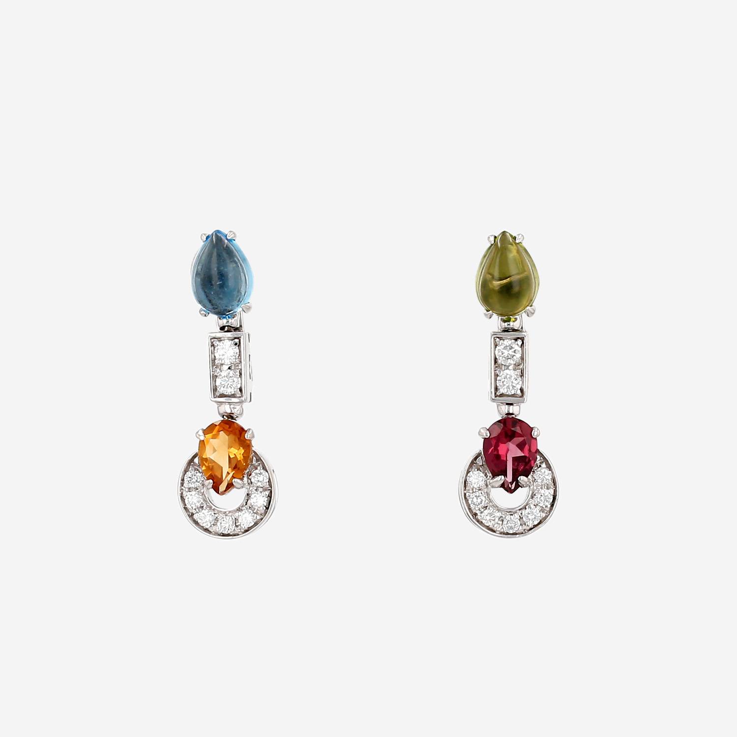 Pendientes articulados Bulgari Allegra de oro blanco, diamantes y piedras de colores