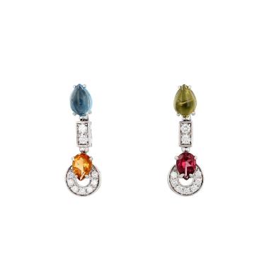 Pendientes articulados Bulgari Allegra de oro blanco, diamantes y piedras de colores