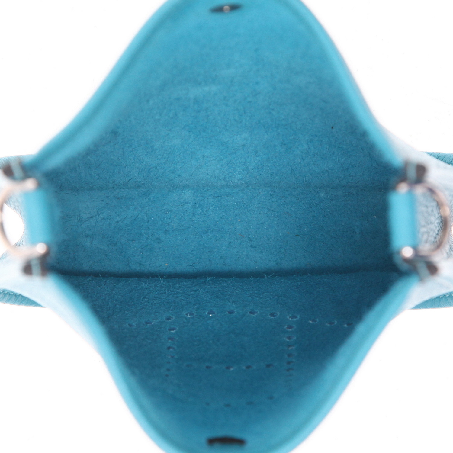 Hermès  Mini Evelyne shoulder bag  in Turquoise blue leather taurillon clémence - Detail D3