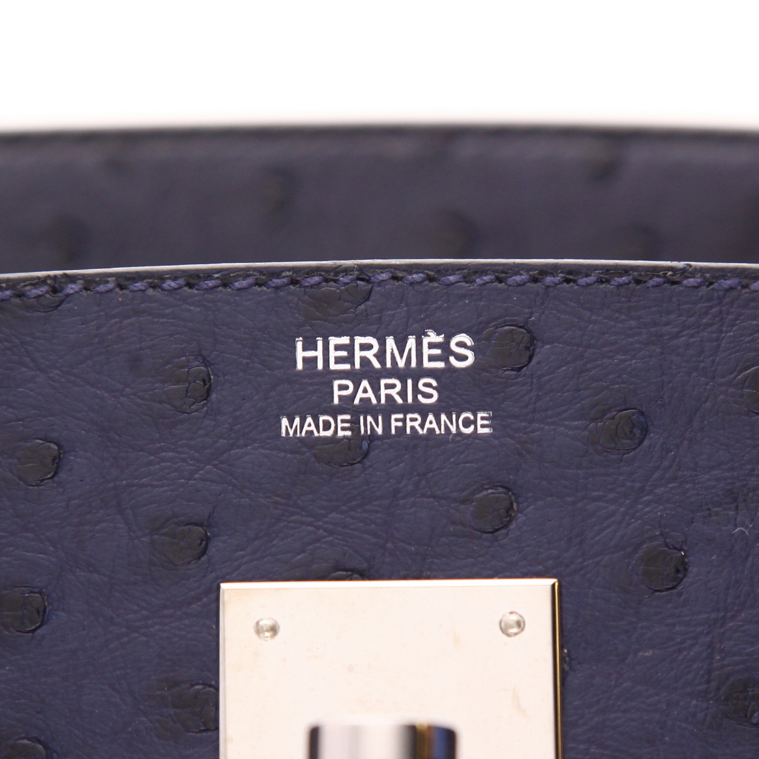 Hermès  Birkin 30 cm handbag  in Bleu Izmir ostrich leather - Detail D2
